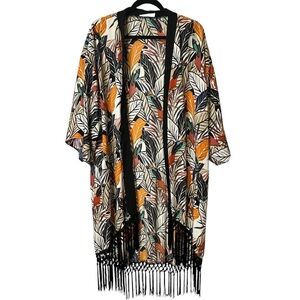 Janette Plus USA Tropical Fringed Kimono Holiday Beach JT12251 Polyester 3X NWOT